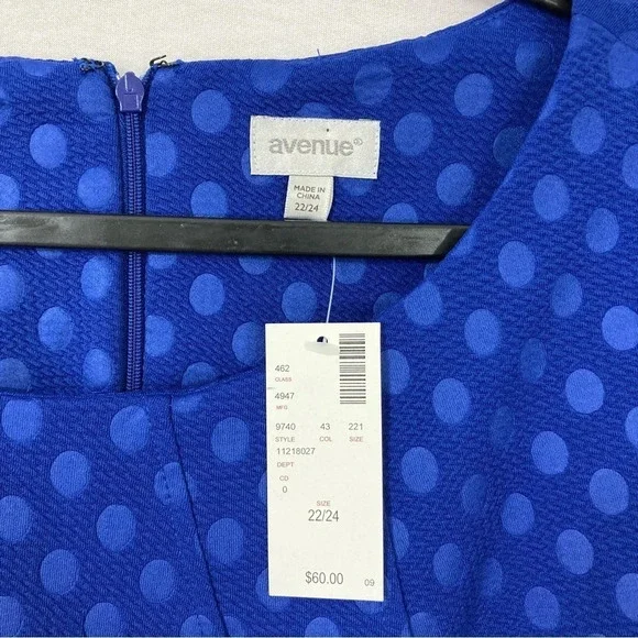 New Avenue Blue Polka Dot Round Neck Short Sleeve Stretch Dress size 22/24 - Picture 5 of 11
